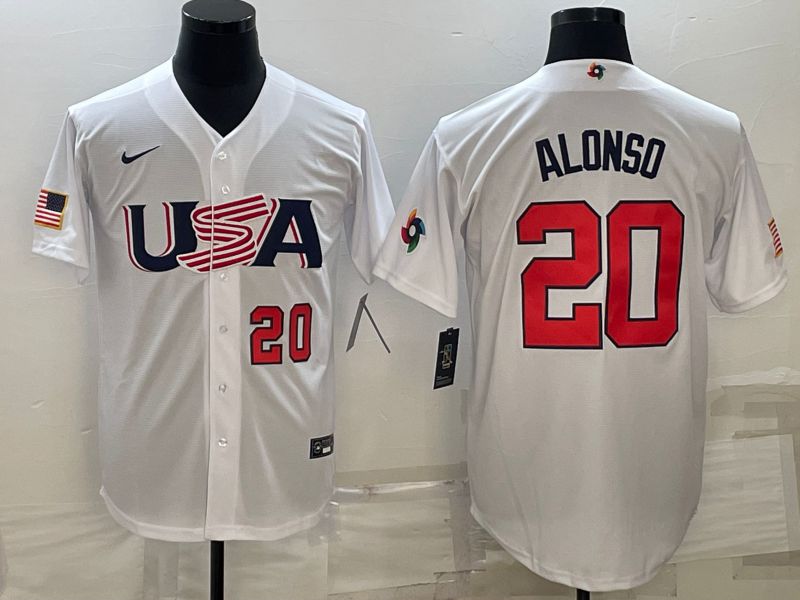 Men 2023 World Cub USA #20 Alonso White Nike MLB Jersey5